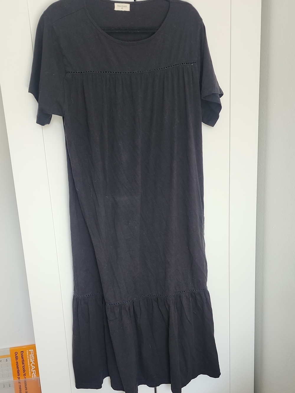 Cost Plus World Market Black Short-Sleeve Tiered Midi Dress